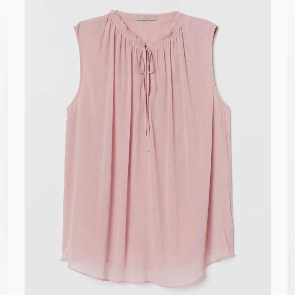 H&M Smock-Detail Ruffle Tie Neck Sleeveless Pink Blouse with Elegant Design